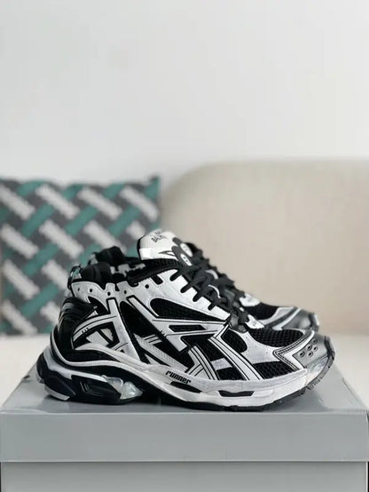 Balenciaga Men’s Runner Sneakers in White/Black