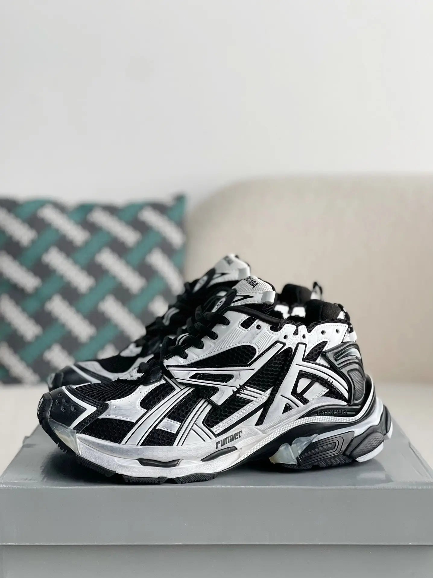 Balenciaga Men’s Runner Sneakers in White/Black