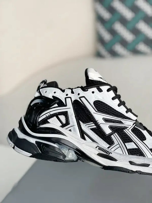 Balenciaga Men’s Runner Sneakers in White/Black
