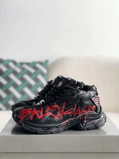 Balenciaga Men’s Runner Graffiti Sneakers in Black