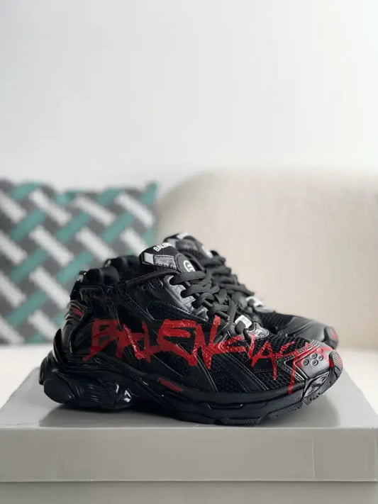 Balenciaga Men’s Runner Graffiti Sneakers in Black