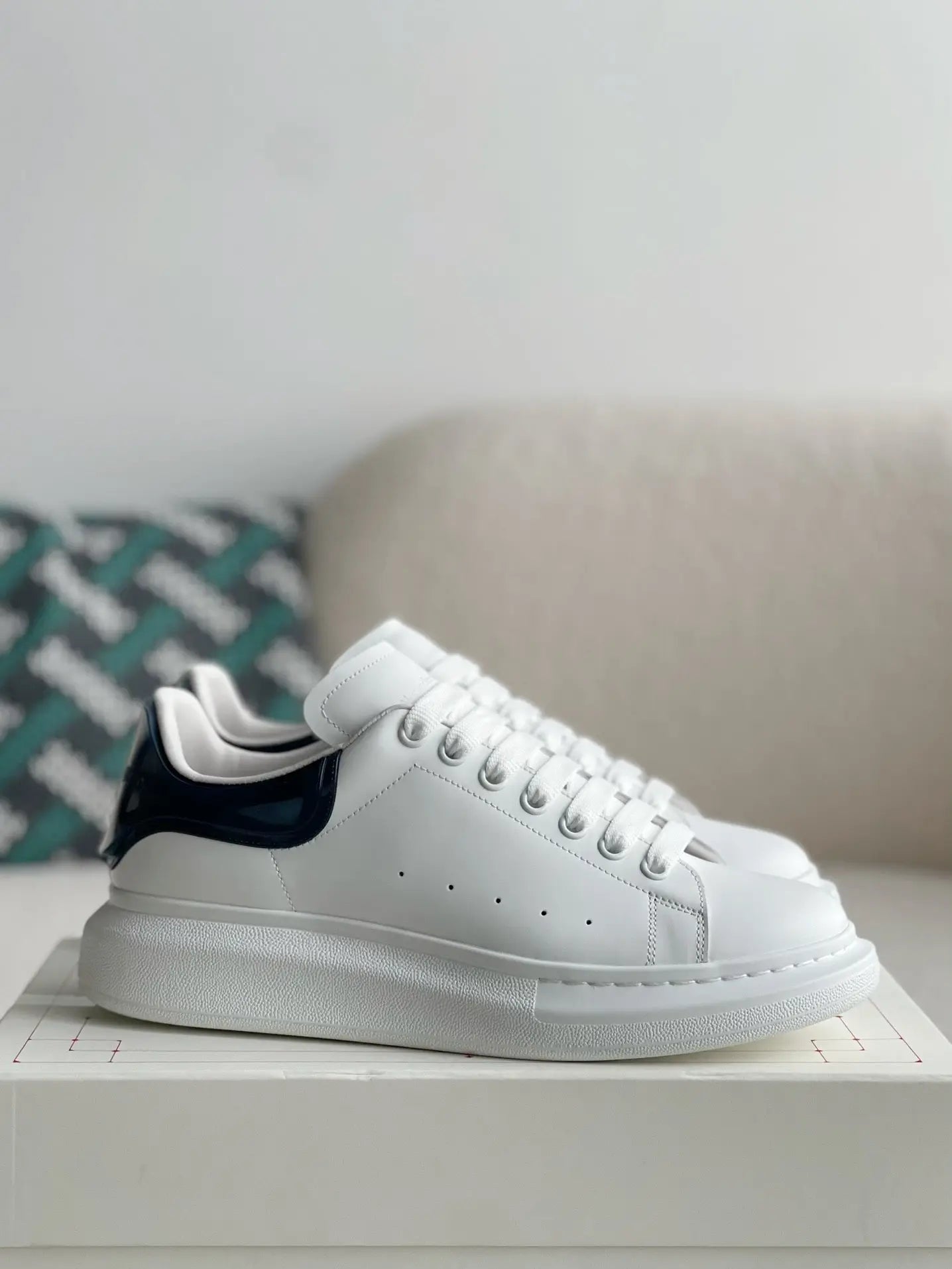Alexander McQueen Oversized White Navy Blue Sneakers