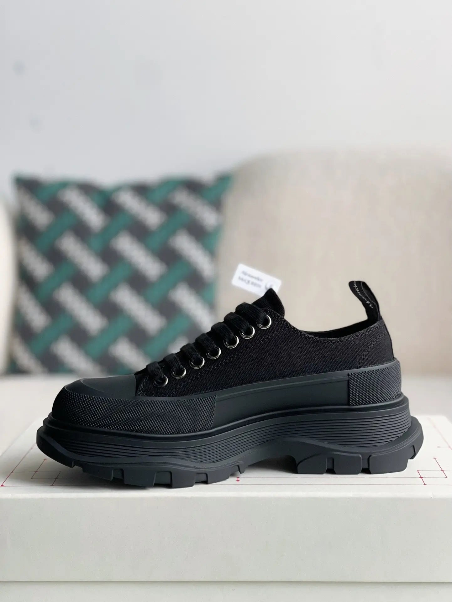 Alexander McQueen Tread Slick Lace Up Black Sneakers