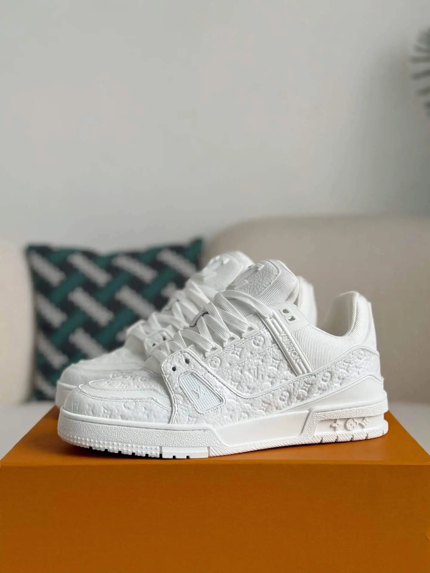 Louis Vuitton LV Trainer Sneaker in White Embossed Monogram